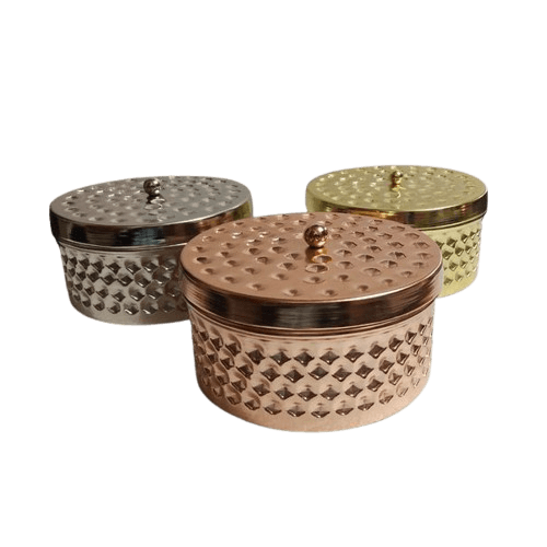 COPPER BRASS S.STEEL HAMMER CANDLE CONTAINER (POLISH)